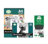TENLITE A4 & A5 Sketch Pad with 12 Graded Drawing Pencils - 130gsm Premium Artist Sketchbook for Kids, Beginners & Professionals - Art Set for Drawing, Shading & Sketching - Ideal for Art Lovers