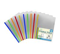 TENLITE - A4 Clip Bar File Folders - Pack of 30 Clear Transparent Colours Slide Binder Report Files - Side Bound Document for Office, School, College Projects, Presentations, Filing & Business