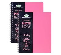TENLITE A4 Notebook 2 Pack - Eye-Catching Bright Poly Covers, 140 Pages - Premium Twin Wire Bound Writing Pads - Durable, Stylish & Perfect For School, Office or Gift - (PINK)