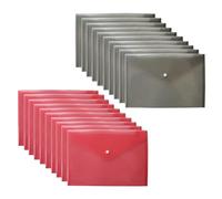 TENLITE - A4 Poly Document Wallets 20-Pack - Durable, Waterproof & Tear-Resistant Plastic Folders - 10x Grey & 10x Red - Snap Button Closure - Colour-Coded Filing for Office, School & Home