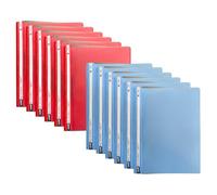 TENLITE - A4 Report Files (12 Pack) - (6X RED & 6X Sky Blue) Plastic Project Folders with Prong Fastener - Durable Clear Covers for Presentations, Reports, School, Office & Document Storage
