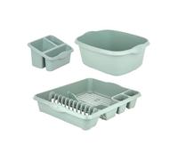 TENLITE All-in-One Plastic Kitchen Sink Set - 39cm Rectangular Washing Up Bowl, Large Dish Drainer & Sink Tidy for Modern Kitchens, Utility Rooms & Caravans - (Silver Sage)