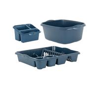 TENLITE All-in-One Plastic Kitchen Sink Set - 39cm Rectangular Washing Up Bowl, Large Dish Drainer & Sink Tidy for Modern Kitchens, Utility Rooms & Caravans - (Navy)