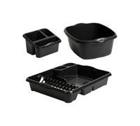TENLITE All-in-One Plastic Kitchen Sink Set - 39cm Rectangular Washing Up Bowl, Large Dish Drainer & Sink Tidy for Modern Kitchens, Utility Rooms & Caravans - (Midnight Greyish)