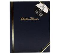 TENLITE Black Photo Album 6x4 - 100 Slip-In Pockets, Leather Effect Cover with Gold Lines - Picture Storage Book for Family, Baby, Wedding, Holiday & Travel Memories - Holds 100 Photos Keepsake Gift