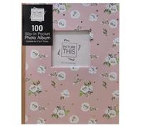 TENLITE Classic Floral Photo Album 6x4 - 200 Photo Capacity, 100 Slip-in Pockets - Pink Flowers Design with Personalised Cover Window - Family, Wedding, Baby & Travel Memory Book Gift - (1)