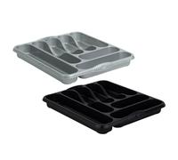 TENLITE Colour Combo 7 COMPARTMENT Large Plastic Cutlery Tray Kitchen Drawer Organiser Trays, Compact Plastic Tray for Knives, Forks and Spoons (42.00 x 37.00 x 5.00cm) - (Silver, Midnight Greyish)