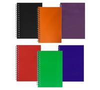 TENLITE Colourful Spiral Notebooks 6-Pack - Twin Wire Bound with Cardboard & Poly Covers - 140 Ruled Pages, 68GSM - Durable Lined Notepads for Students, Journaling & Work - (A5 Cardboard Notebook)