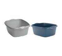 TENLITE Combo Colour Of High Grade Plastic Rectangular Washing Up Bowl with Integral Handle 12 Litre Capacity 39 x 32 x 16cm Kitchen Basin Sink Tidy Organiser For Home & Kitchen - (Silver, Navy)