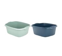 TENLITE Combo Colour Of High Grade Plastic Rectangular Washing Up Bowl with Integral Handle 12 Litre Capacity 39 x 32 x 16cm Kitchen Basin Sink Tidy Organiser For Home & Kitchen - (Silver Sage, Navy)