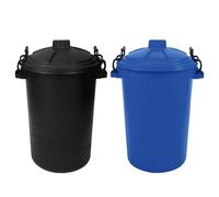 TENLITE Combo Of Black and Blue Colour 80L / 85L Heavy-Duty Weather-Resistant Plastic Trash Can with Dual Clip Locking Lid - Food-Grade Waste Bin For Indoor/Outdoor Use & Animal Feed Storage