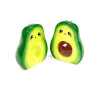 TENLITE Foodiemals Avocado Ceramic Salt & Pepper Shaker Set - Cute Smiling Avocado Couple, Fun Novelty Kitchen Accessory, Unique Home Décor Gift for Avocado Lovers & Dining Table Style.