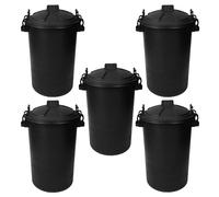 TENLITE - Heavy Duty 80L/85L Plastic Outdoor Waste Bin with Secure Clip Lock Lid - Durable Storage & Animal Feed Container For Rubbish, Ideal For Indoor & Outdoor Use - (5, BLACK)