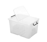 TENLITE Heavy Duty Clear 65L Smart Storemaster Clip-On Folding Lid Stackable Storage Box with Carry Handles 61cm x 46cm x 34.5cm (65 Litre)
