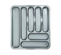 TENLITE High Grade Plastic 7 COMPARTMENT Large Cutlery Tray Kitchen Drawer Organiser Trays, Compact Plastic Tray for Knives, Forks and Spoons - (Silver)