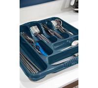 TENLITE High Grade Plastic 7 COMPARTMENT Large Cutlery Tray Kitchen Drawer Organiser Trays, Compact Plastic Tray for Knives, Forks and Spoons - (Navy)