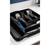 TENLITE High Grade Plastic 7 COMPARTMENT Large Cutlery Tray Kitchen Drawer Organiser Trays, Compact Plastic Tray for Knives, Forks and Spoons - (Midnight Black)