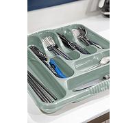 TENLITE High Grade Plastic 7 COMPARTMENT Large Cutlery Tray Kitchen Drawer Organiser Trays, Compact Plastic Tray for Knives, Forks and Spoons - (Silver Sage)