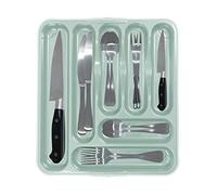 TENLITE High Grade Plastic 7 Compartment Plastic Large Cutlery Organiser Tray Kitchen Racks and Holders Cutlery Draw for Kitchen Drawers (42.00 x 37.00 x 5.00 cm) - Made In UK (Silver Sage)
