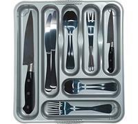TENLITE High Grade Plastic 7 Compartment Plastic Large Cutlery Organiser Tray Kitchen Racks and Holders Cutlery Draw for Kitchen Drawers (42.00 x 37.00 x 5.00 cm) - Made In UK (Silver)