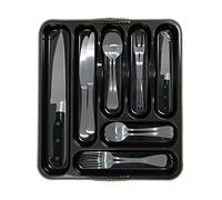 TENLITE High Grade Plastic 7 Compartment Plastic Large Cutlery Organiser Tray Kitchen Racks and Holders Cutlery Draw for Kitchen Drawers (42.00 x 37.00 x 5.00 cm) - Made In UK (Midnight Greyish)