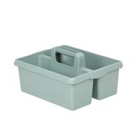 TENLITE Kitchen Tidy Organiser Multipurpose Cleaning Caddy Large Strong Cleaners Carry Tray Basket with Strong Plastic Carry Handle for Indoors or Outdoors (Silver Sage)
