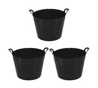 TENLITE Large 40 Litre Multi Purpose Flexi Tub (Black) Robust Flexible Storage Container Bucket - Set of 3