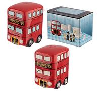 TENLITE London Bus Salt and Pepper Shaker Set - Red Double Decker Ceramic Spice Shakers Souvenir Gift, British UK Kitchen Decor, Novelty London Themed Tableware Collectible Keepsake.