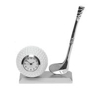 TENLITE Miniature Techno Desk Clock - Assorted Sports, Guitar & Bike Designs - Steel Metal Gift Clock for Office, Study, Shelf & Collectors - (Silver Golfing Desk Clock)