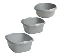 TENLITE One Set for Every Task Plastic Washing Up Bowls - 28cm Round, 32cm Square & 39cm Rectangular - Large Durable Bowls for Kitchen, Cleaning, Laundry, Dishwashing & Storage - (Silver)