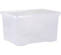 TENLITE PACK OF 2 Large Storage Box with Lid Strong Plastic Stackable Nestable Container Home Office Clear (60 Litre)