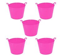 TENLITE [Pack of 5 26l small flexi tub bucket (Pink) Rubber Storage Container Bucket Polyethylene Flex Tub