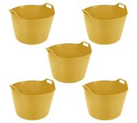 TENLITE [Pack of 5 - Multipurpose Flexi Garden Home Flexible Plastic Toy Storage Container Bucket Trugs Animal Feeding Tub Laundry Basket - (Yellow, 75L)