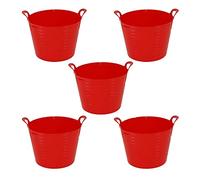 TENLITE [Pack of 5] - Multipurpose Flexi Tub Garden Home Flexible Plastic Toy Storage Container Bucket Tub Trugs Animal Feeding Tub Laundry Basket - (Red, 40L)