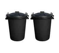 TENLITE Set of 2-50Litre Black Heavy Duty Plastic Clip Lock Lid Bin Indoor or Outdoor Rubbish, Trash Can, Dustbin Waste or Storage of Animal Feed, Colourful Bins - Made in U.K. (Black)