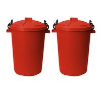 TENLITE Set of 2-50Litre RED Heavy Duty Plastic Clip Lock Lid Bin Indoor or Outdoor Rubbish, Trash Can, Dustbin Waste or Storage of Animal Feed, Colourful Bins - Made in U.K. (Red)