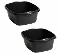 TENLITE [Set of 2 High Grade Rectangular Washing Up Bowl | Dish washing Bowl, Kitchen Basin Sink Bowl Approx 12 Litre | 39 x 32 x 16 cm (Midnight Black)