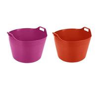 TENLITE [Set of 2] Orange + Pink 76 Litre Flexi Tub Home Garden Flexible Storage Bucket Extra large Container Bucket Laundry Toys Kitchen Bucket, Garden Trug Rubble Collection Container Made in U.K.