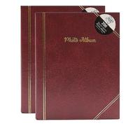 TENLITE Set Of 2 - Red Photo Album with 200 Slip-In Pockets for 6x4 Photos - Elegant Gold Line Hardcover Picture Album, Large Capacity Family Memory Book, Wedding, Baby, Holiday & Travel