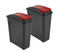 TENLITE - SET OF 2 X 25L Slimline RED Recycling Bin with Flap Lid - Premium Plastic Waste & Rubbish Bin- Compact Space-Saving Dustbin for Kitchen, Bathroom, Bedroom, Garden & Pet Food Storage