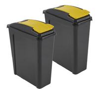 TENLITE - SET OF 2 X YELLOW 25L Slimline Waste & Recycling Bin with Flap Lid - Premium Plastic Compact Dustbin - Durable Trash Can for Kitchen, Bathroom, Bedroom, Garden & Pet Food Storage