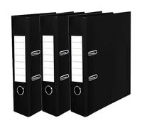 TENLITE Set of 3 - A4 Lever Arch File Black Folder 75mm with Finger Pull Cardboard Document Holder Paper Storage Folder for Home, Office, School.