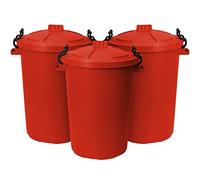 TENLITE (Set of 3) Large 50L Bin/Storage Bin With lid For Homes Gardens Animal Feed (Red)