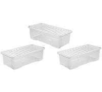 TENLITE SET OF 3 - Transparent 62 Litre Crystal Storage Container Box with Lid Strong Plastic Stackable Nestable Container Home Office (62 Litre, Clear)