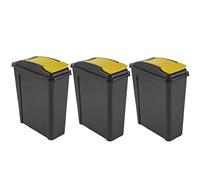 TENLITE - SET OF 3 X 25L Yellow Slimline Recycling Bin with Flap Lid - Heavy-Duty Plastic Waste & Rubbish Bin in - Compact Space-Saving Dustbin for Kitchen, Bathroom, Bedroom, Garden