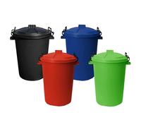TENLITE Set of 4 - Heavy Duty Plastic Outdoor Waste Bins with Secure Lids in Black, Royal Blue, Red & Lime Green - Durable Rubbish Dustbins for Home, Garden, Recycling, Office & Commercial Use.