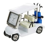 TENLITE Techno Miniature Golf Cart Desk Clock - Die-Cast Metal Model in White & Silver with Blue Golf Bags - Novelty Collectible Golf Gift for Men, Golfers, Office, Retirement or Father's Day