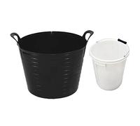 TENLITE Twin Pack Of 25L Plastic Bucket With Metal Handle + 40L Large Flexi Tub | Heavy Duty Plasterer Mixing, Paint Bucket, Storage Tub | Muck Bucket Home and Garden Debris Rubbish Collection