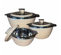 TENLITE Ultra Casserole Set of 3 (1000ml, 1500ml, 2000ml) - Elegant Beige Insulated Hot Pot with Glass Lid & Double Wall Stainless Steel - BPA-Free, Keeps Food Hot & Fresh for Hours