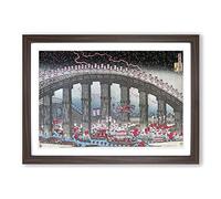 Tenmangu Festival at Osaka by Yashima Gakutei Framed Print | A2 Walnut Framed Wall Art | Ready to Hang | Modern Nature Picture | Living Room Bedroom Lounge Office